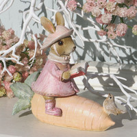 Clayre & Eef Osterhase HasenmäDchen Auf Karotte Mit Buch Osterdeko Shabby H.11