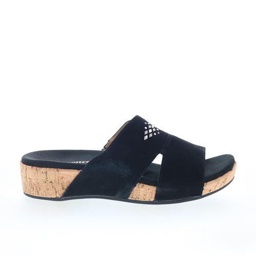 Spenco Passport Wedge SP1158BLK Womens Black Wide Slides Sandals Shoes
