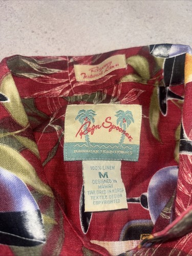 Camisa Hawaiana Reyn Spooner Para Hombres M Regencia Texturizada Lino Botella de Vino Sedosa - Imagen 4 de 9