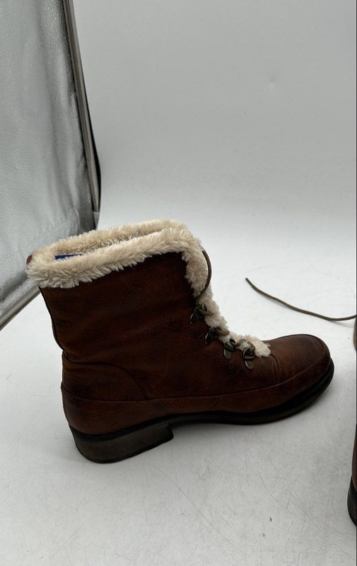 Wear Ever Womens Sampson Brown Fur Trim Lace-Up Snow Boots Size 8