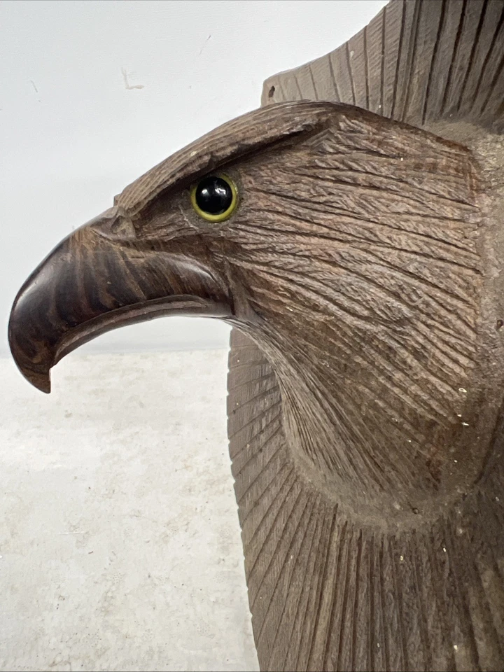 Patriotic Carved Wooden American Eagle Wall Plaque Hanging Wall Decor Glass Eyes - Image 2 of 4