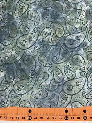 Batik Fabric | Central Java Paisley Gray Blue Green | Textile Creations YARD