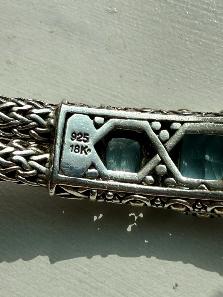 Brazalete de cadena clásico de oro de .925 y 18 quilates John Hardy con topacio azul - raro vintage Foto 4 de 4