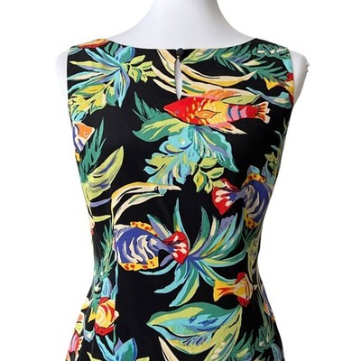 Vintage Dress 100% Silk Medium Tropical Fish Art to Wear Cruise Semi Formal 10