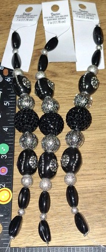 Glass beads lot Of 3 Boho Beads Black & Silver Bohemien,darice,jewelry  making