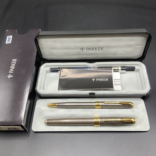 PARKER SONNET STERLING SILVER CISELE FOUNTAIN PEN 18K NIB & BALLPOINT PEN SET