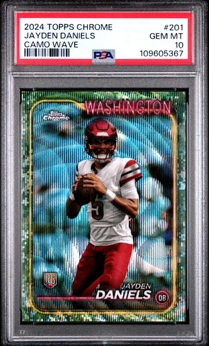 2024 Topps Chrome Football Camo Wave Refractor Jayden Daniels #201 PSA 10