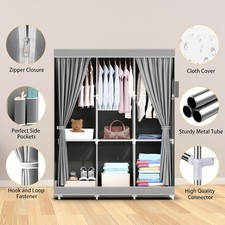 Large Fabric Canvas Wardrobe With Hanging Rail Shelving Clothes Storage Cupboard