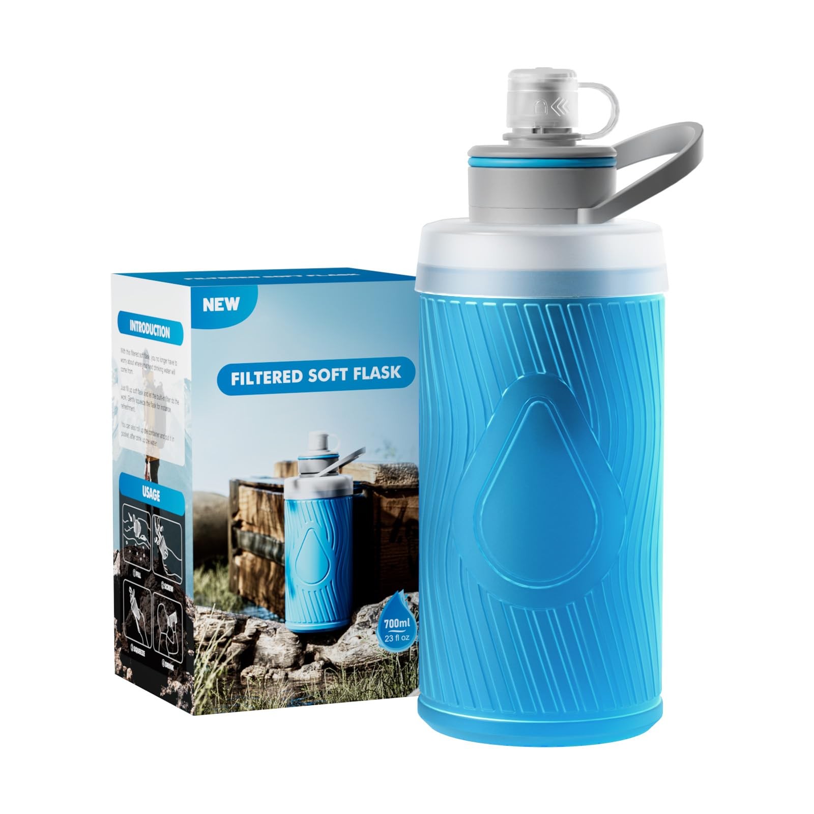 700ml Collapsible Water Filter Bottle,Squeeze Water Filtered