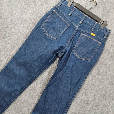 Vintage 70s Rustler Dark Blue Talon Zipper Jeans Fits 30x30 Made USA Raw Denim - Image 1 of 4