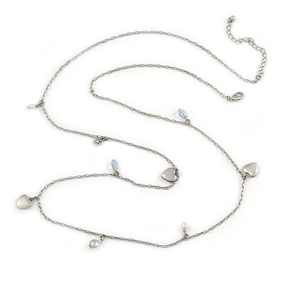 Vintage inspiriertes Herz Medaillon Charm lange Kette Halskette in Silberton - 90 cm