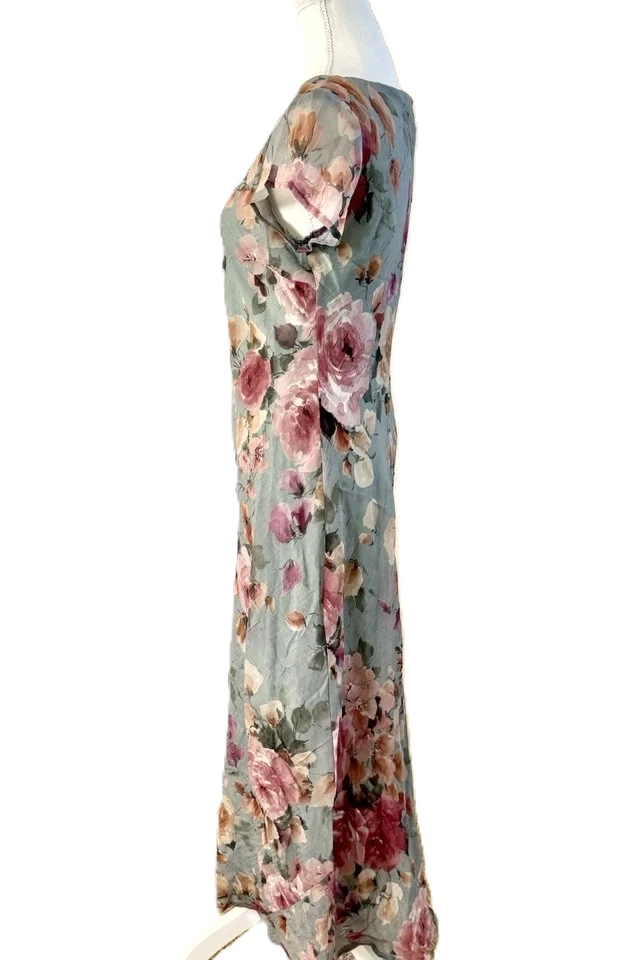 VETEMENTS Maxi abito vintage Y2k All That Jazz verde floreale arricciato 5 6 berretto Slv Fairy Dainty