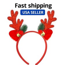 Red Glitter Reindeer Antler Christmas Headband Holiday Party Hair Accessory