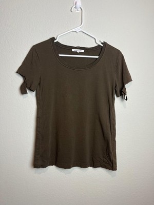 Helmut Lang Shirt Womens XS Green Scoop Neck Short Sleeve Basic Logo Tee Top