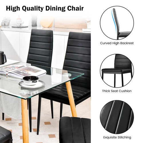 Set of 6 Dining Chairs PVC Leather Dining Side Chairs Home Kitchen Black - Picture 5 of 7