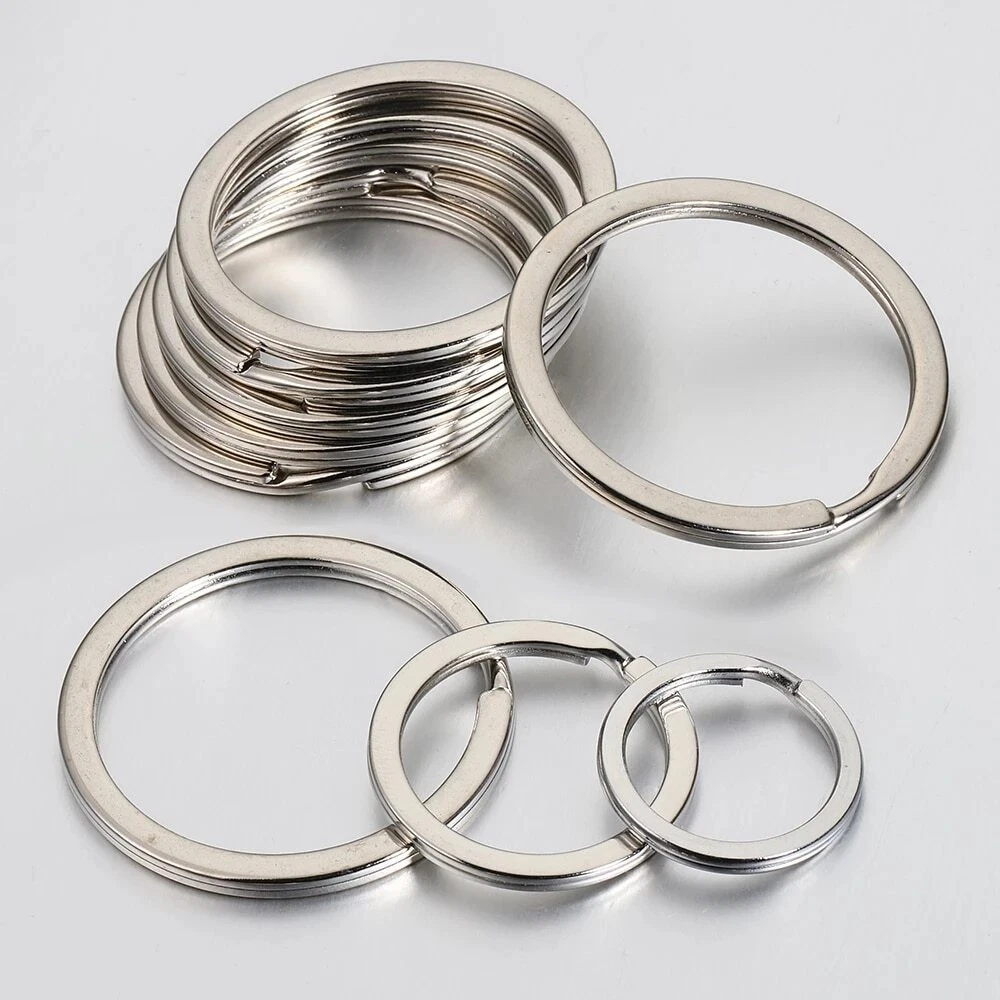 20Pcs Key Ring Steel Hole Stainless Round Flat Line Split DIY