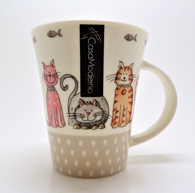 Casa Moderna  Porcelain Coffee Tea Mug Cats Fishes 4.5 '' Tall