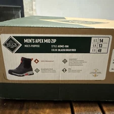 MUCK BLACK APEX Mid Zip AXMZ-106 Black Gray Red Waterproof Size 14