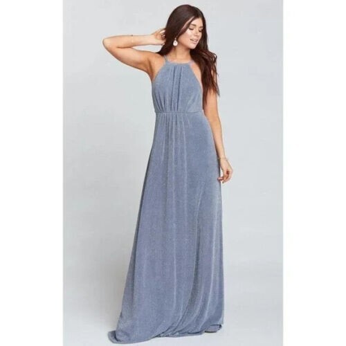 Show Me Your MuMu Amanda Maxi Dress Dancing Queen Shine Smoke Shimmer Size S NWT