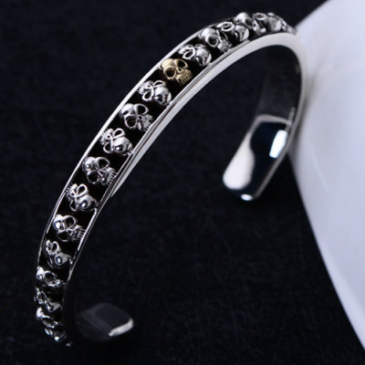 Real Solid 925 Sterling Silver Cuff Bracelet Skulls Open Bangle Punk Jewelry