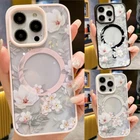 Case For iPhone 16 15 Pro Max 14 13 12 Magnetic Magsafe Flower Shockproof Cover