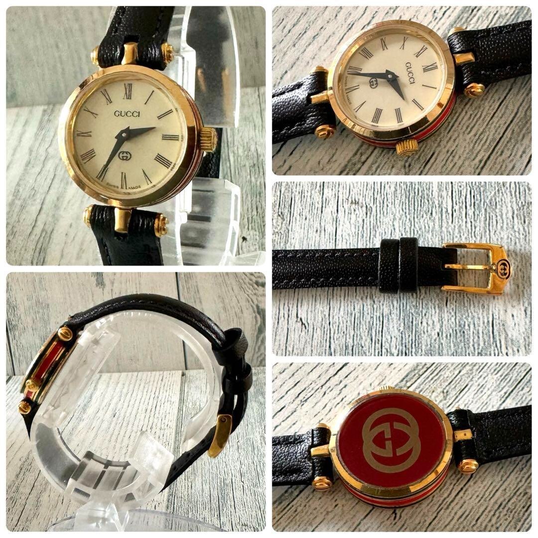 GUCCI Sherry Line Watch Beige Round Used From Japan Check