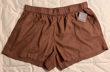 Falls Creek Brown Linen Blend Pull On Shorts Elastic Waist 2X or 3X Free Ship