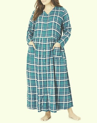 Only Necessities Plus Size Evening Blue Plaid Flannel Snap-Front