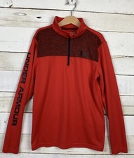Boys UNDER ARMOUR Sz YMD Loose Fit Top Heat Gear Red Black 1/4 Zip Pull Over