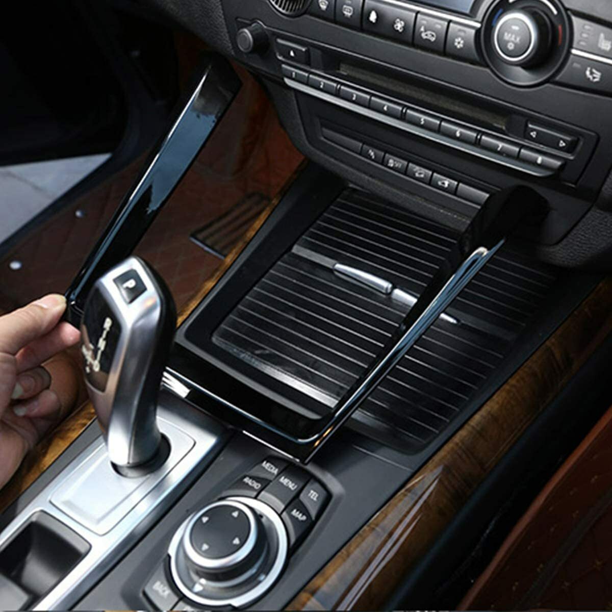 Black Inner Center Console Water Cup Holder Cover Trim For BMW X5 E70