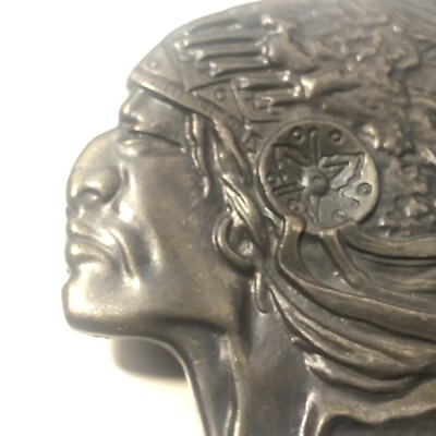 Vintage Indian Chief Native American Brass Belt Buckle Art  display picture 3