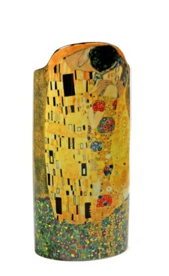 Klimt The Kiss Lovers Embrace Yellow Gold Ceramic Flower Vase by Klimt 9H