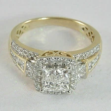 3Ct Princess Cut Lab Created Diamond 14K Gold Finish Engagement Cluster Ring