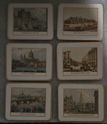 6 Cork Coasters Matador London British Landmark Scenes Vintage England