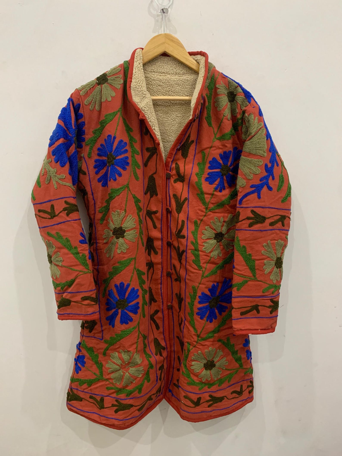 Pink Quilted Long Duck Fur Suzani Jacket |Kashmiri Embroidered Suzani Coat