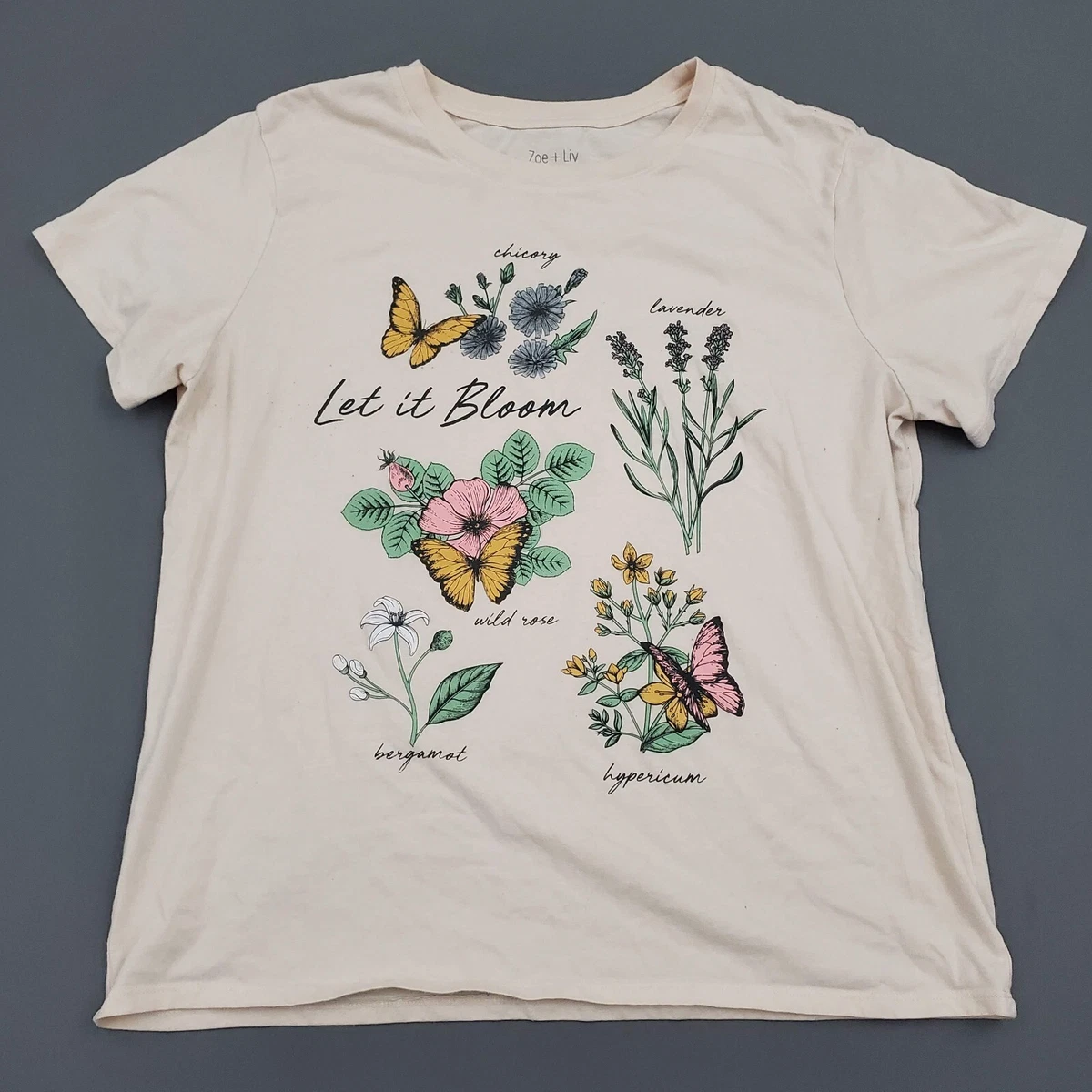 Zoe + Liv Shirt Womens 2XL Short Sleeve Let it Bloom Bergamot Hypericum Chicory