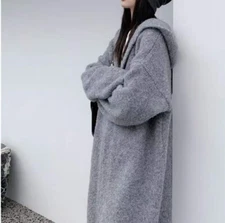 Womens Cashmere Wool Knitted Sweater Cardigan Hooded Outwear Oversize Coat Thick