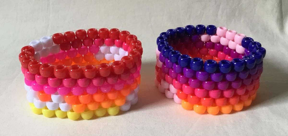 Bead art cuff bracelets bright sunrise sunset orange pink kandi EDC rave