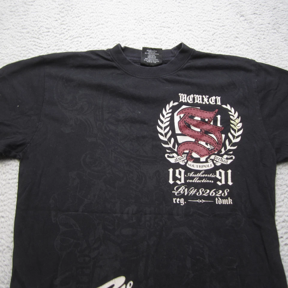 Camiseta Southpole Para Hombres L Negra Gráfica Siempre Prevalece Ropa de Calle Y2K Hip Hop Foto 4 de 4