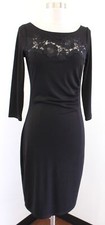 T Tahari Solid Black Jersey Ruched Floral Lace Cutout Dress Size 2 Career