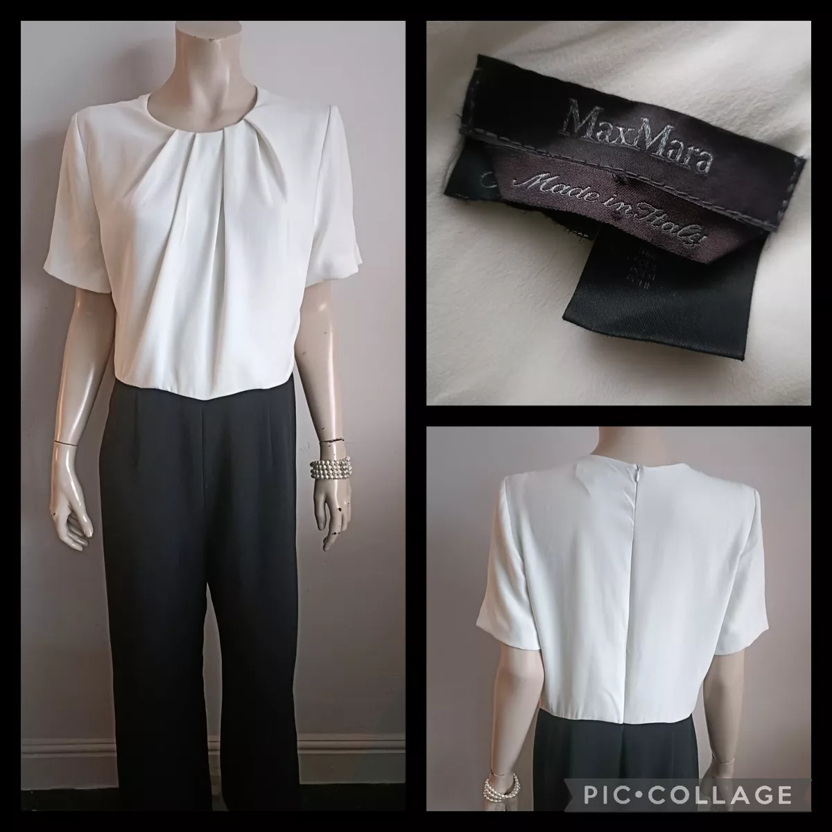 MAX MARA Pianoforte Cream And Black Silk Crepe Jumpsuit UK 12 14 EU 42