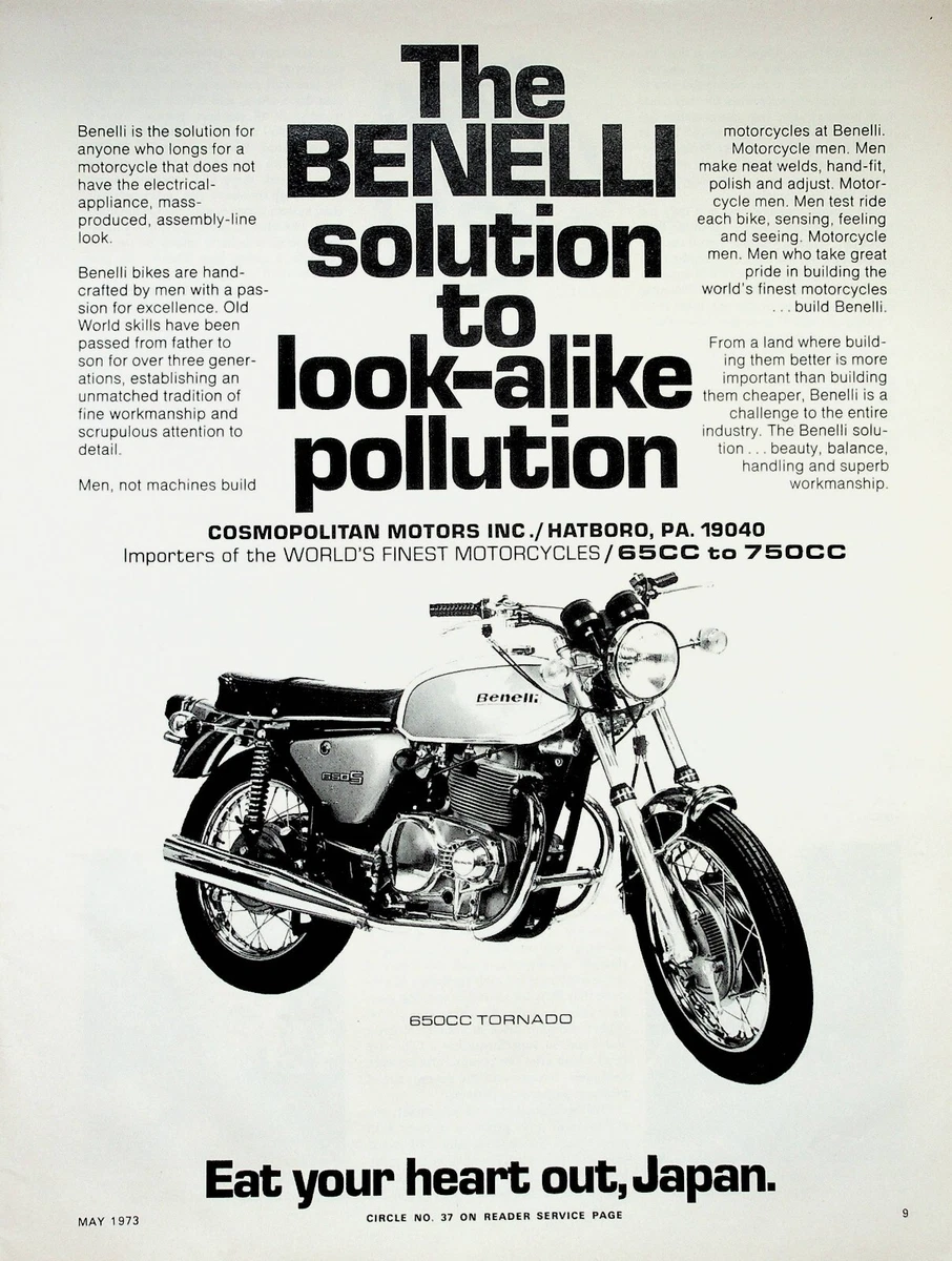 1973 Benelli 650 Tornado Vintage Motorcycle Ad eBay