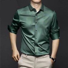 New S-4XL Men Shirt Silk Satin Smooth Mens Solid Tuxedo Business Shirt Plus Size