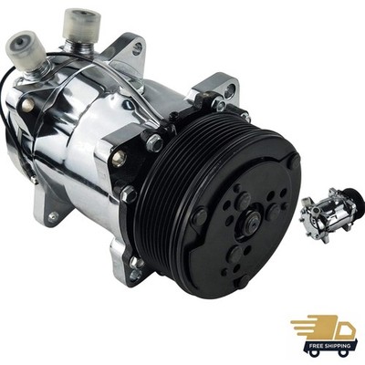 Electroplated Universal A/C Compressor with 200ml PAG Oil - 12V Silent Operation