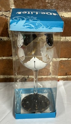 DE-LITE Hand-Painted ''Happy Hour'' Wine Glass / Goblet (NEW IN BOX)