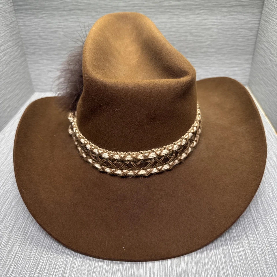 PMM Western Wear 5X Sombrero de Vaquero Calidad Castor Fieltro de Piel Marrón 7 3/8 Banda de Plumas Foto 3 de 4