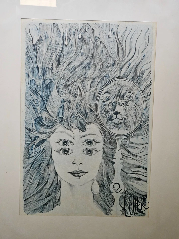 Maître Leherb (1933–1997): Frauenkopf mit dem Sternzeichen "Löwe" - Bild 3 von 4