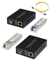 A Pair of Gigabit Ethernet Bidi Media Converter Single Mode Fiber LC to LC Fi...