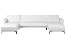 Modular U-Shape Sofa Bed 5 Seater ABERDEEN Faux Leather White