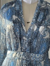 Alice +Olivia Cheney Slit Sleeve Pleated Dress Floral Blue Sz 8